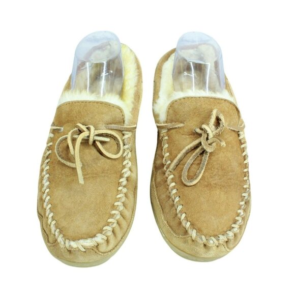 LL Bean Brown Suede Wicked Good Shearling Lined Moccasin Slippers Size 9 M - Picture 5 of 10